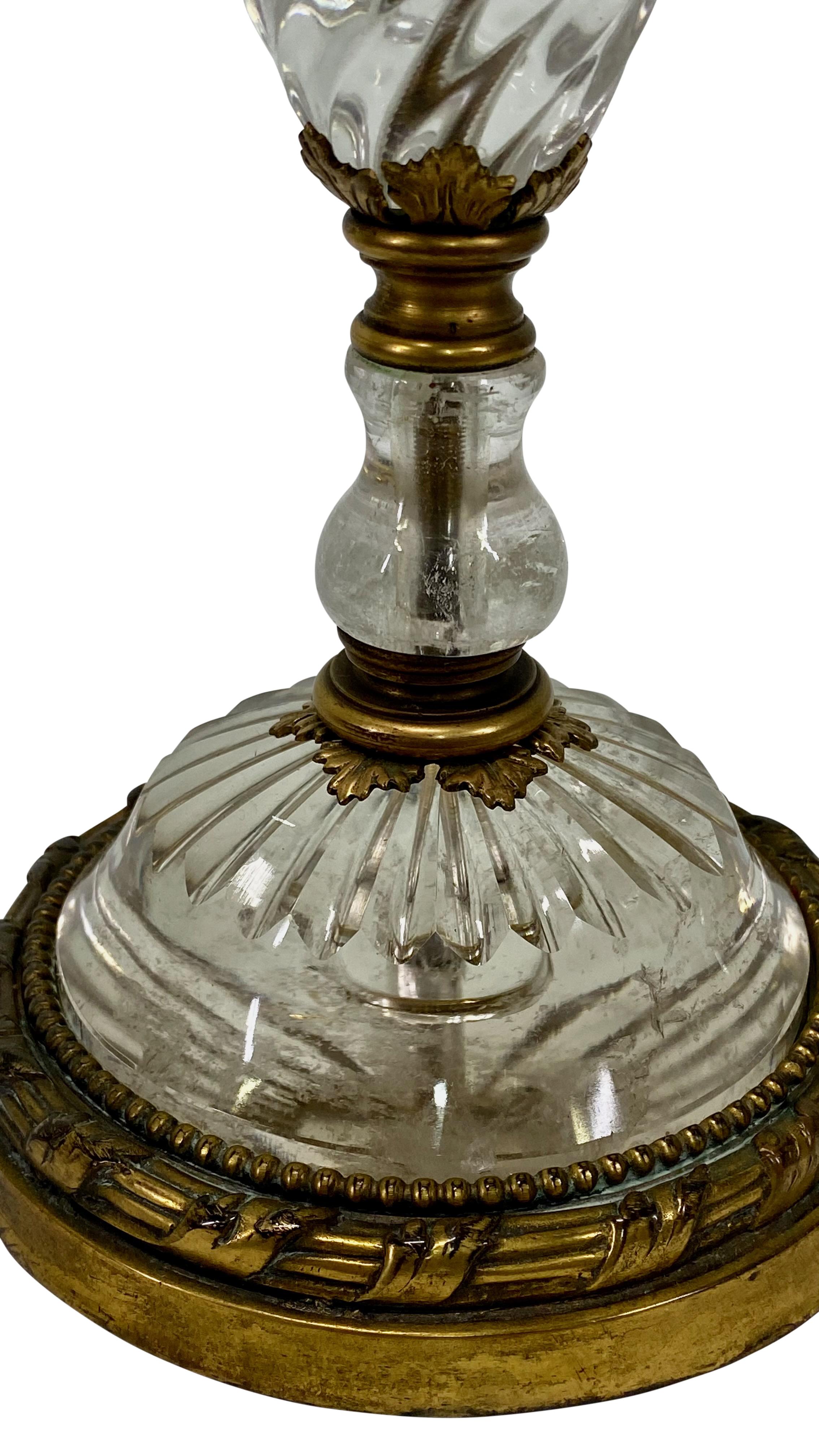 Pair of Early 19th Century French Rock Crystal Candle Stick Boudoir Lamps For Sale 7