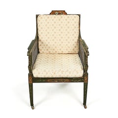 Ein Paar grüne und polychrome Bergere-Sessel aus dem frühen 19