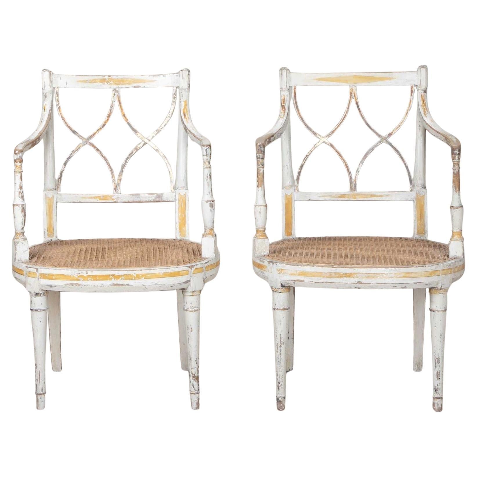 Pair of Early 19th Century George III Original Painted Armchairs For Sale