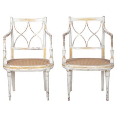 Pair of Early 19th Century George III Original Painted Armchairs