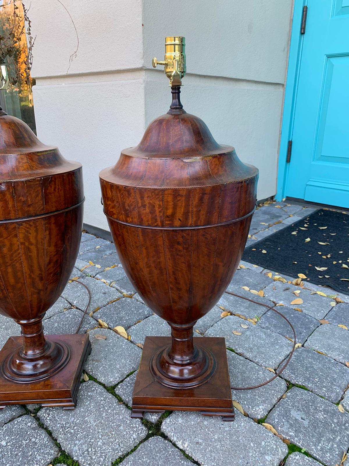 Pair of Early 19th Century George III Satinwood Knife Urns as Lamps For Sale 6