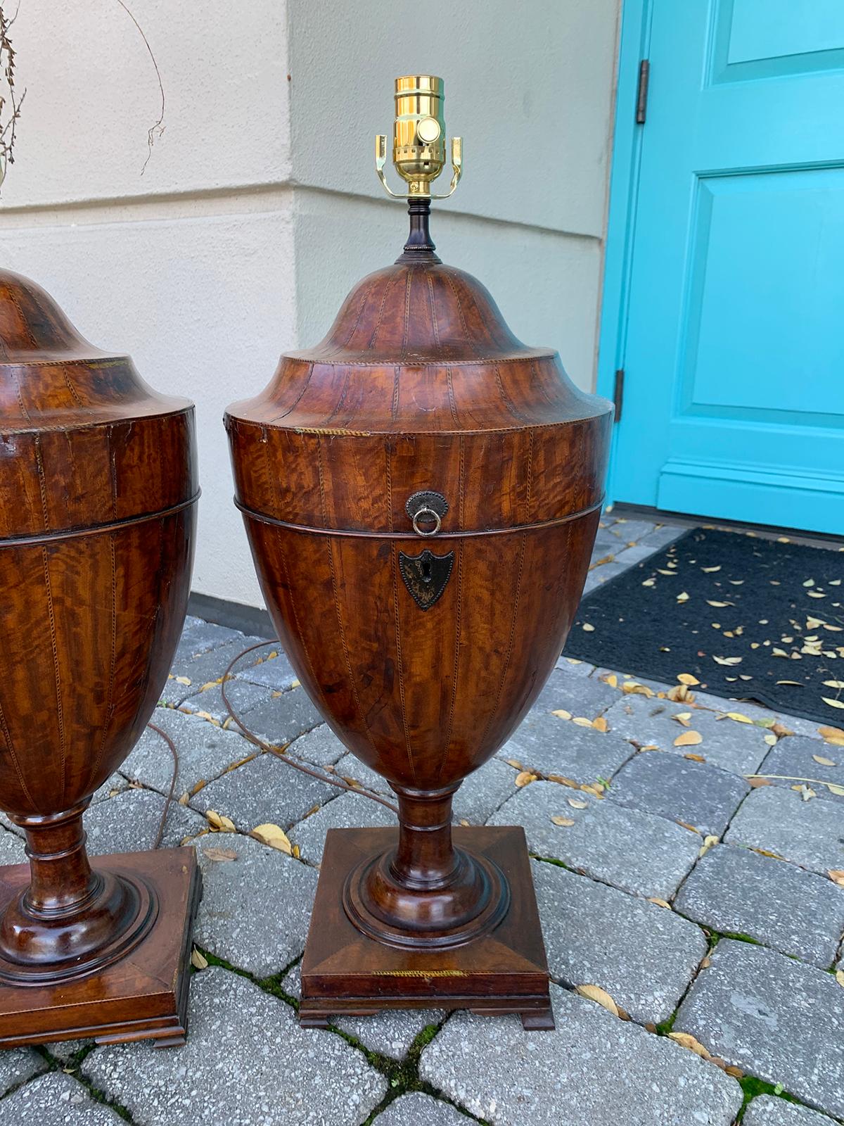 Pair of Early 19th Century George III Satinwood Knife Urns as Lamps For Sale 10