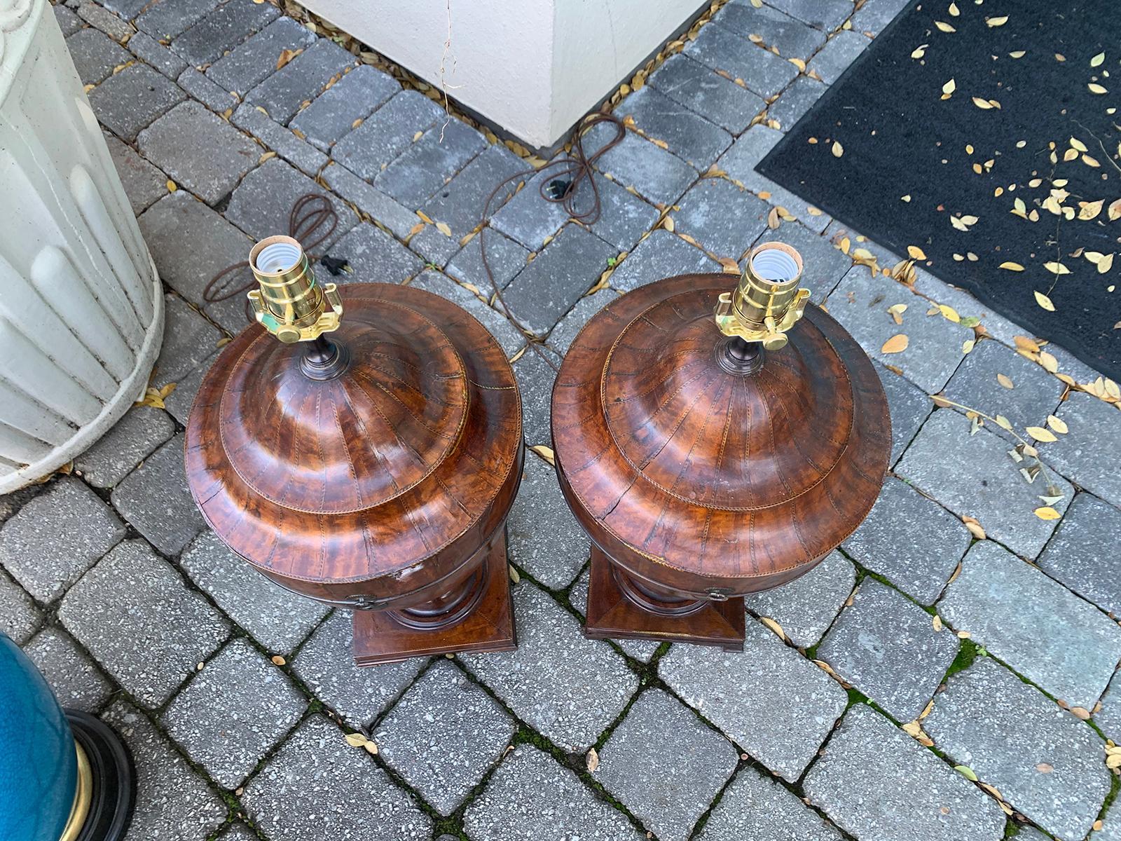 Pair of Early 19th Century George III Satinwood Knife Urns as Lamps For Sale 11