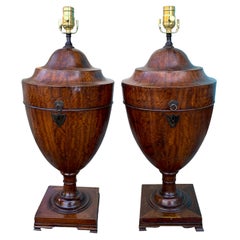 Pair of Early 19th Century George III Satinwood Knife Urns as Lamps