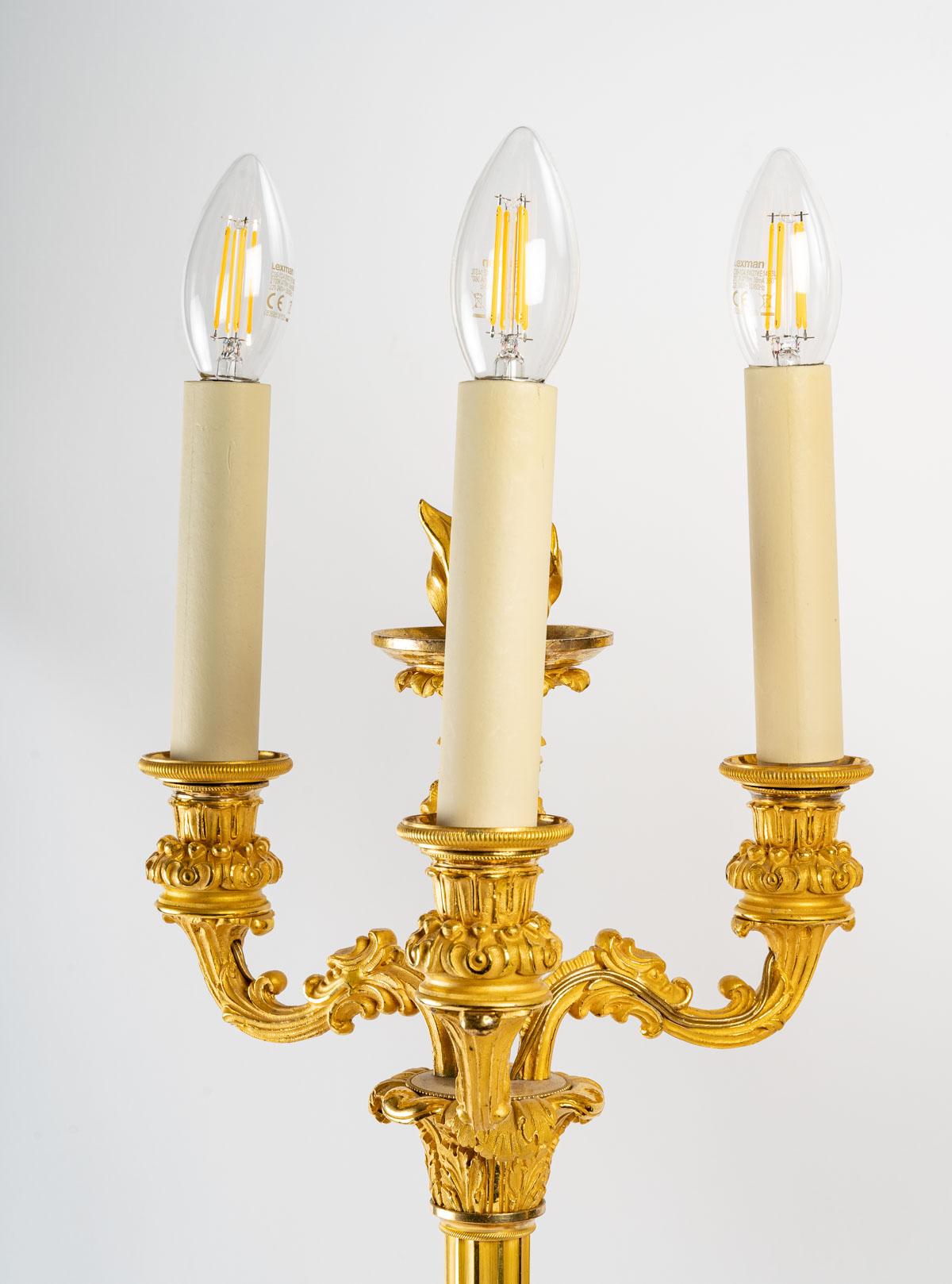 Empire Pair of Early 19th Century Gilt Bronze Candlesticks