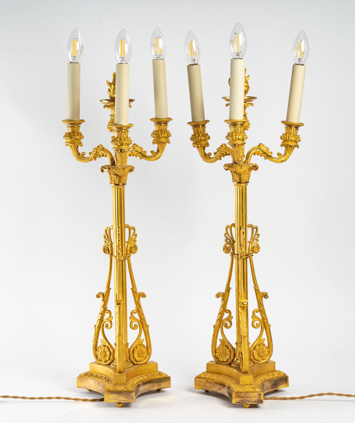 European Pair of Early 19th Century Gilt Bronze Candlesticks