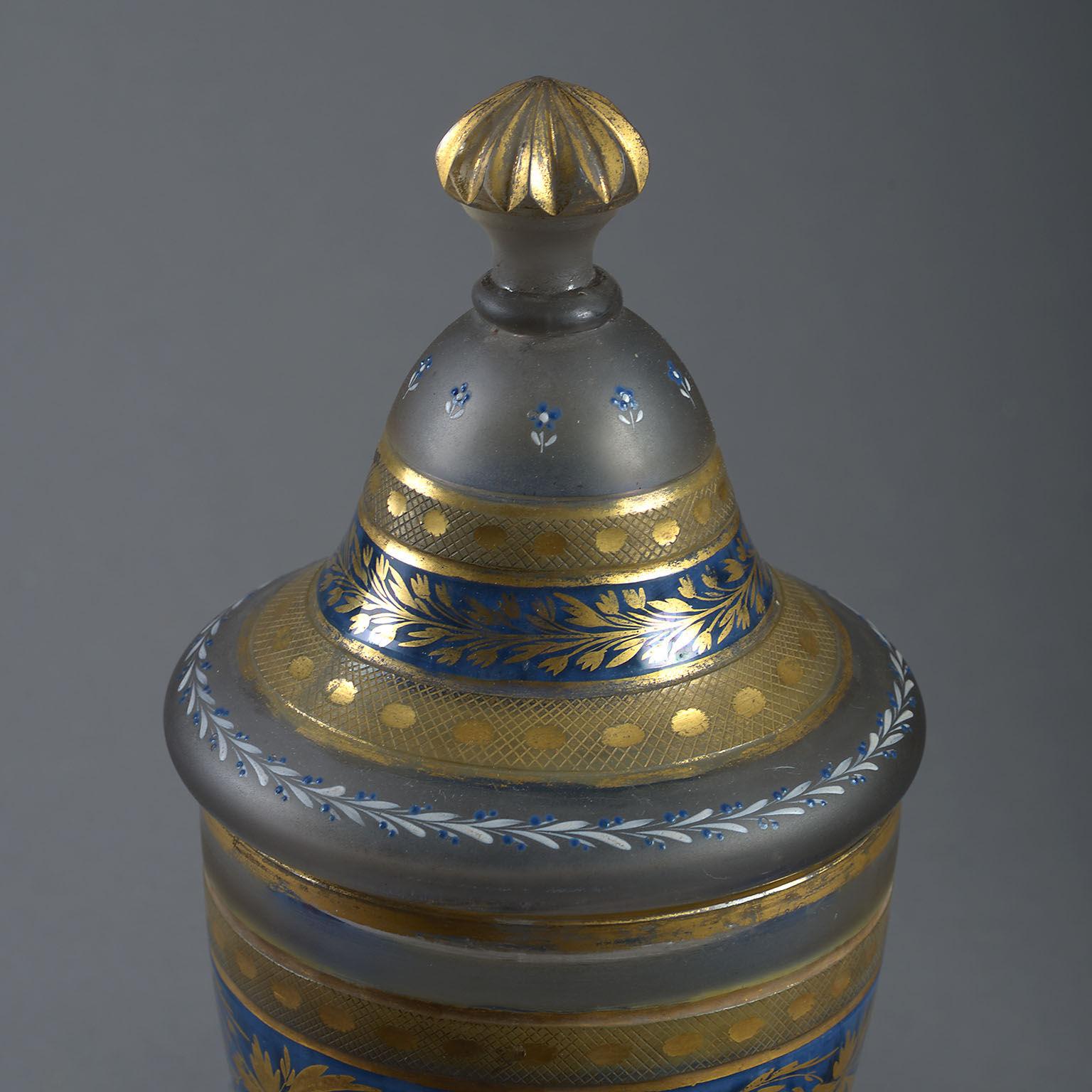 French Pair of Early 19th Century Glass Lidded Vases