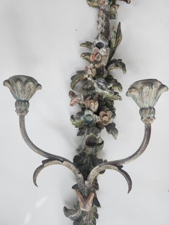 Pair of Early 19th Century Hand Carved Italian Polychromed Candle Wall Sconces