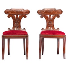 Antique Pair Of Early 19th Century Irish Neo-Grecian Style Regency Side / Hall Chairs
