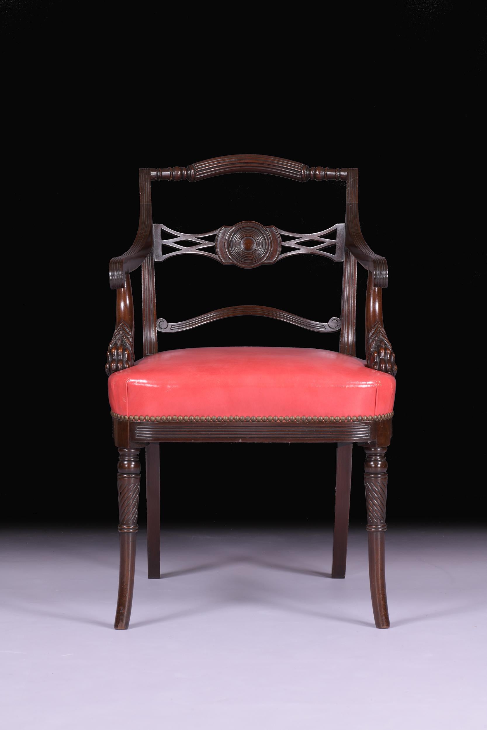 Leather Pair of Early 19th Century Irish Regency Armchairs by Mack Williams & Gibton For Sale