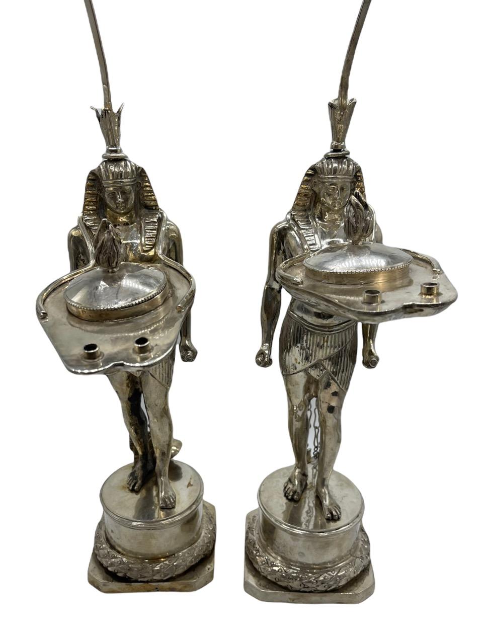 Pair of Early 19th Century Italian Antique Silver Oil Lamps by Vincenzo Belli II For Sale 6