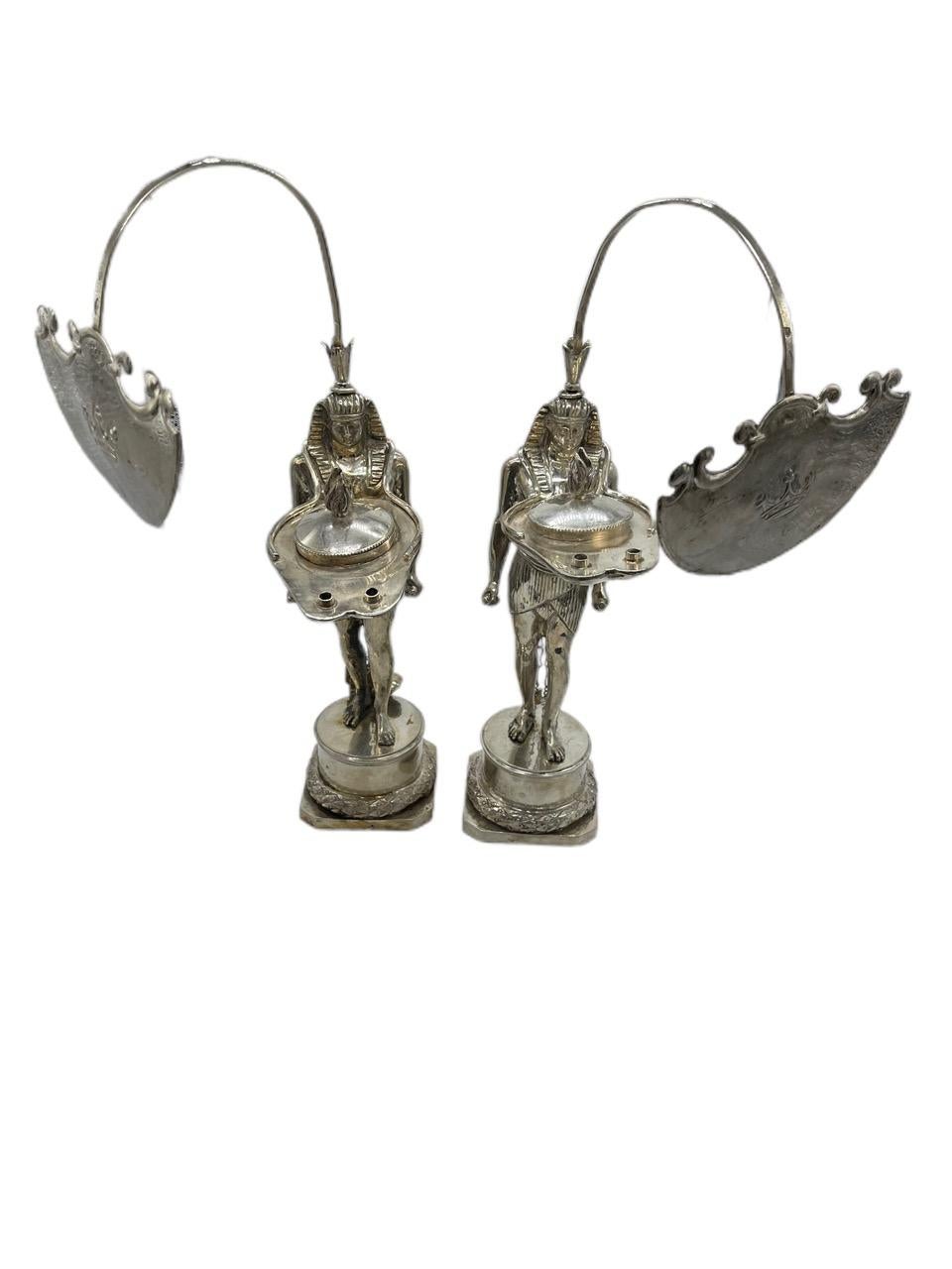 Pair of Early 19th Century Italian Antique Silver Oil Lamps by Vincenzo Belli II For Sale 7