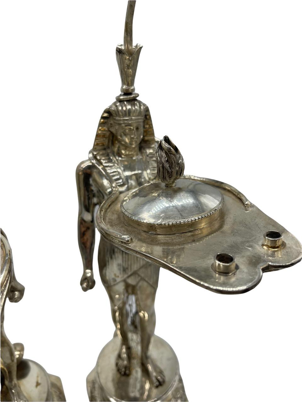 Pair of Early 19th Century Italian Antique Silver Oil Lamps by Vincenzo Belli II For Sale 8