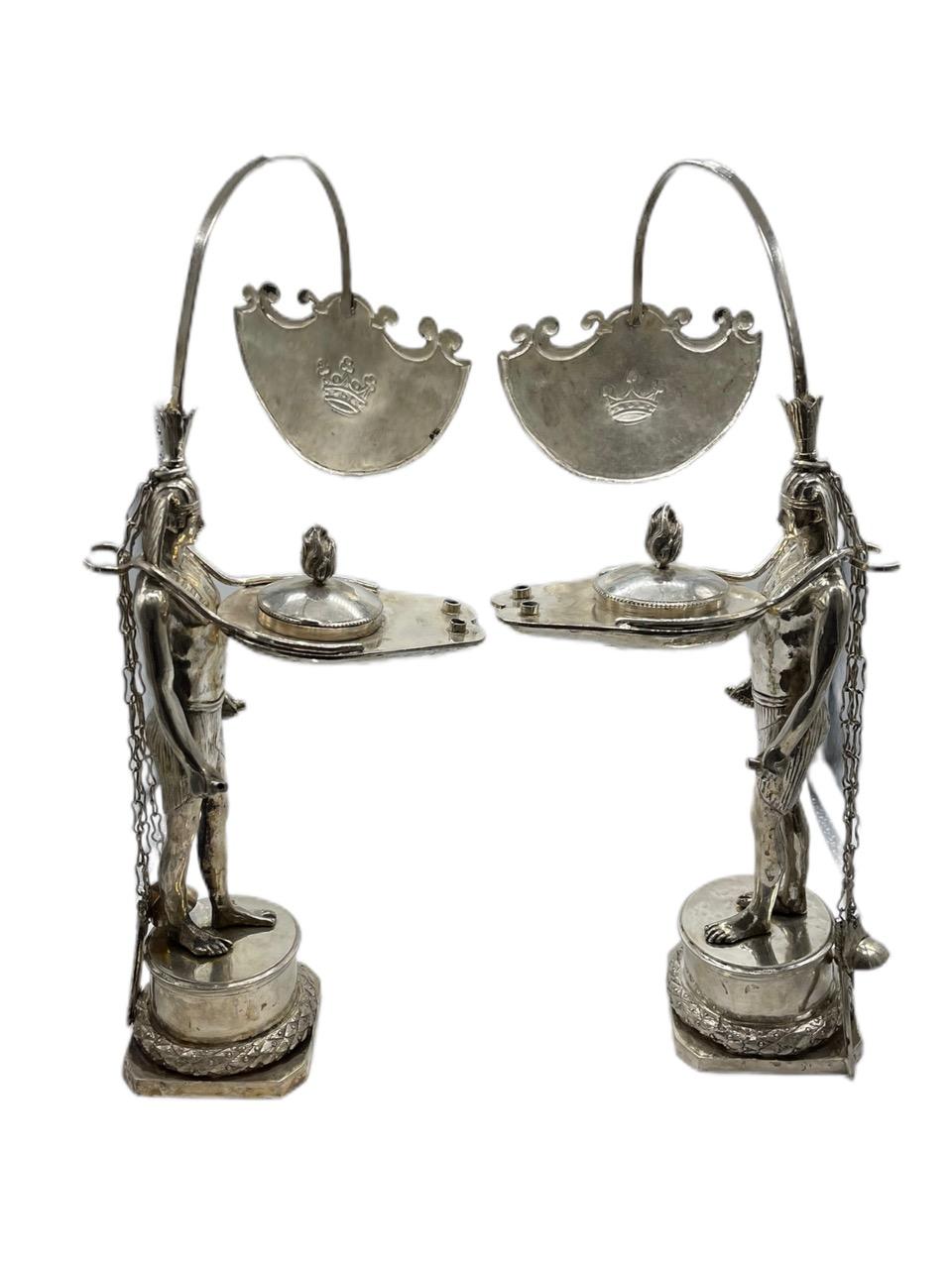 Pair of Early 19th Century Italian Antique Silver Oil Lamps by Vincenzo Belli II 9