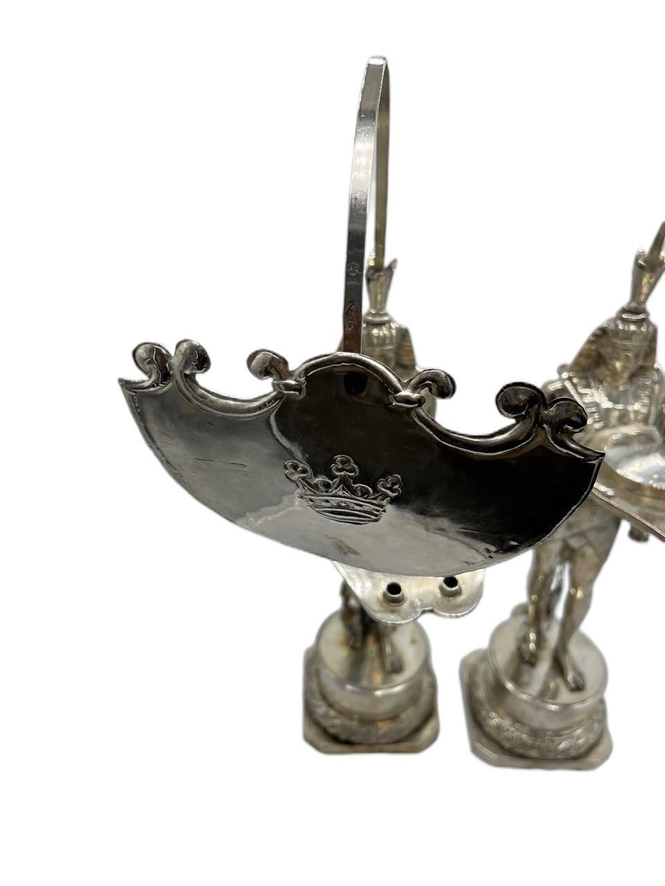 Pair of Early 19th Century Italian Antique Silver Oil Lamps by Vincenzo Belli II For Sale 11