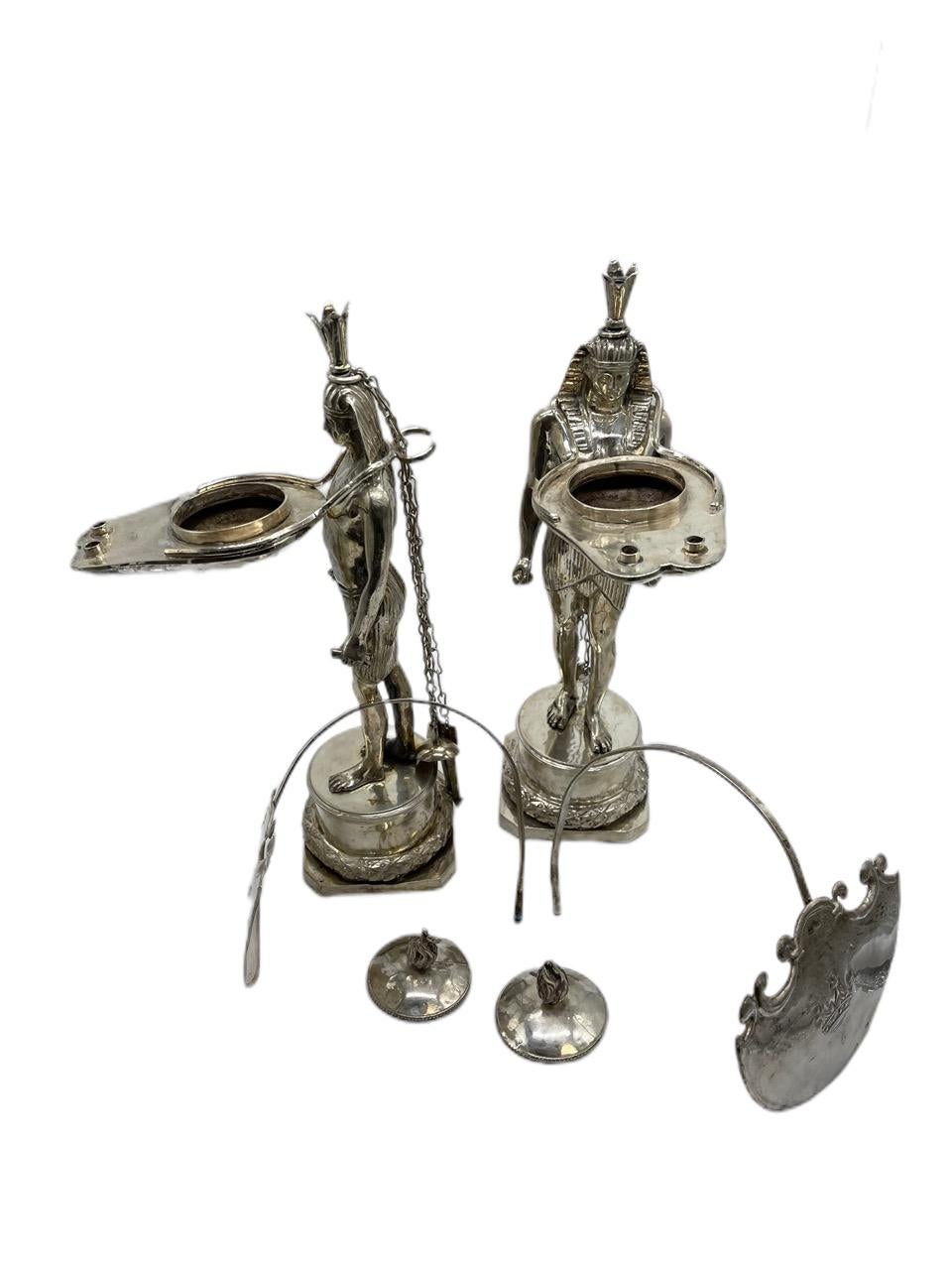 Pair of Early 19th Century Italian Antique Silver Oil Lamps by Vincenzo Belli II For Sale 12