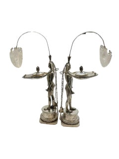 Pair of Early 19th Century Italian Antique Silver Oil Lamps by Vincenzo Belli II