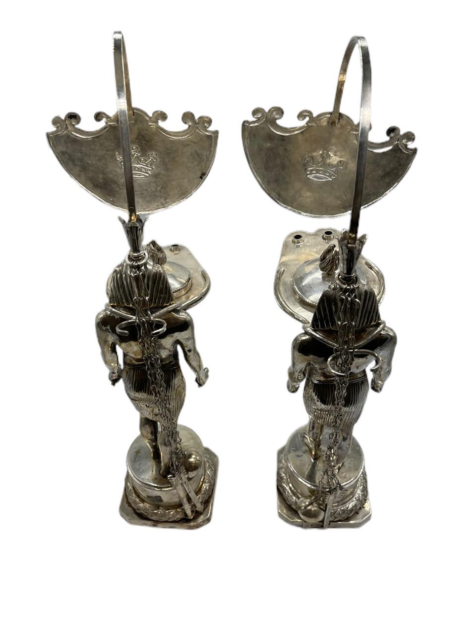 Pair of Early 19th Century Italian Antique Silver Oil Lamps by Vincenzo Belli II For Sale 1