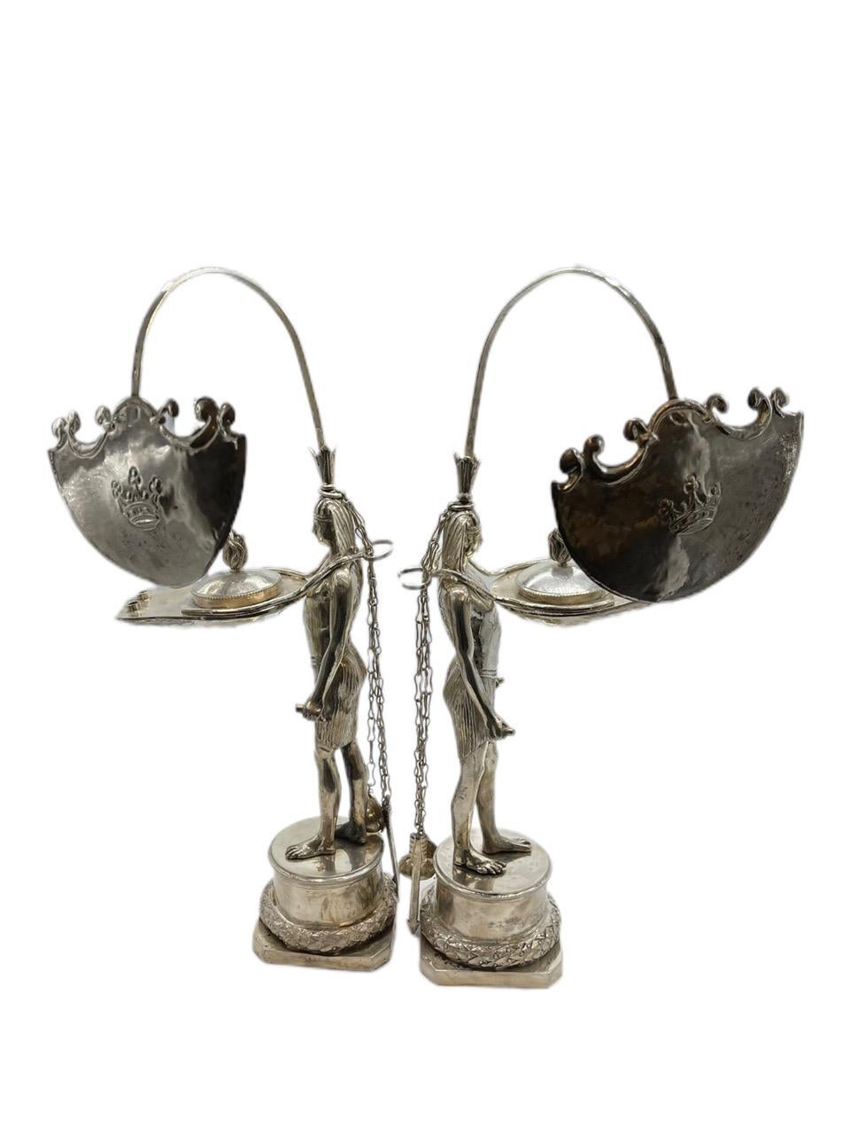 Pair of Early 19th Century Italian Antique Silver Oil Lamps by Vincenzo Belli II For Sale 2