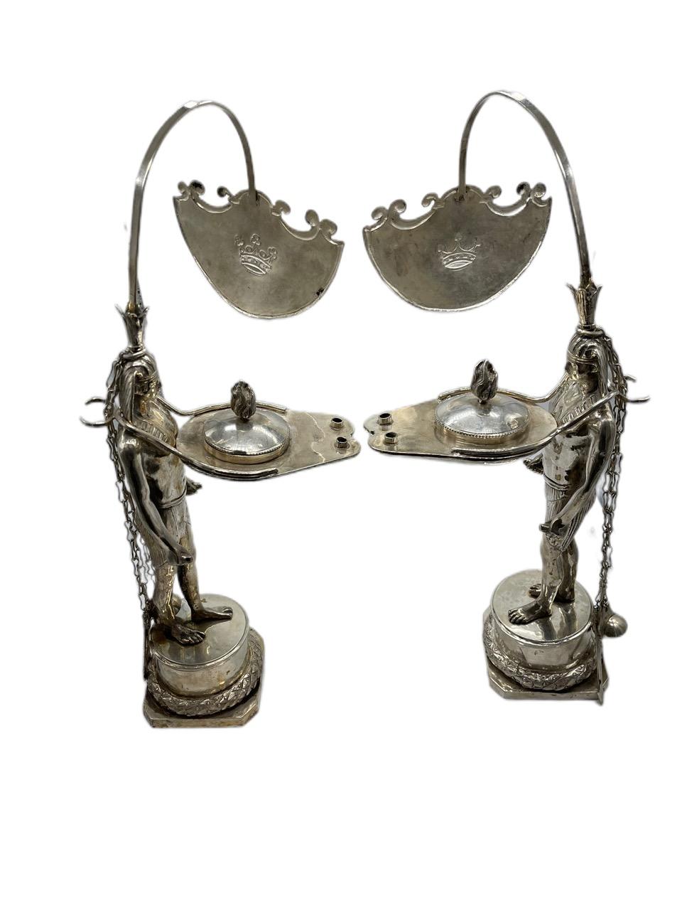 Pair of Early 19th Century Italian Antique Silver Oil Lamps by Vincenzo Belli II For Sale 4
