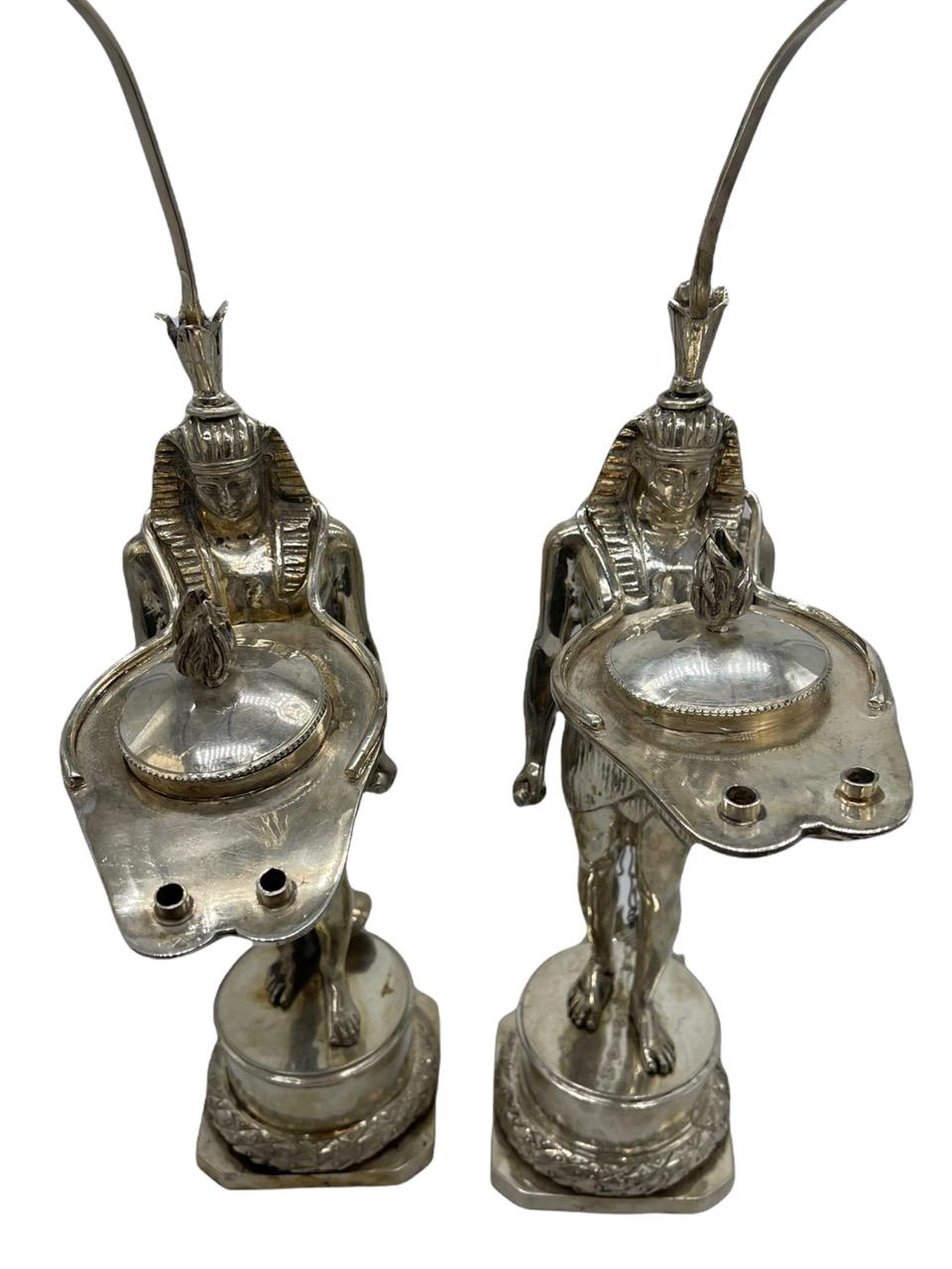 Pair of Early 19th Century Italian Antique Silver Oil Lamps by Vincenzo Belli II For Sale 5