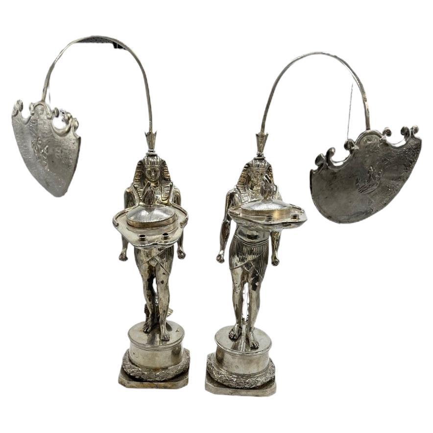 Pair of Early 19th Century Italian Antique Silver Oil Lamps by Vincenzo Belli II For Sale
