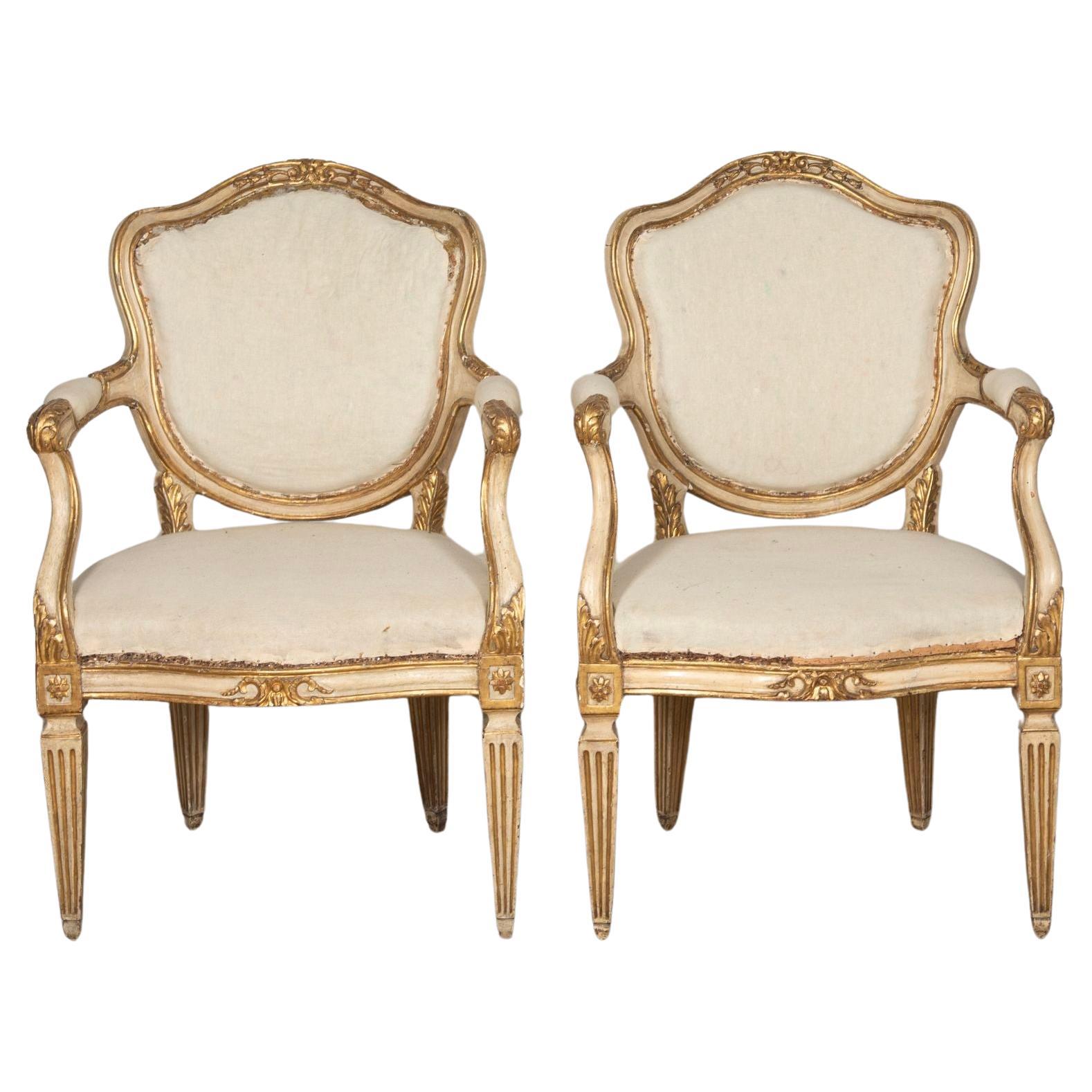 Pair of Early 19th Century Italian Armchairs For Sale
