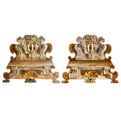 Pair of Early 19th Century Italian Baroque Style Painted Cassapanca Benches