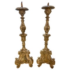 Pair of Early 19th Century Italian Carved Giltwood Altar Prickets