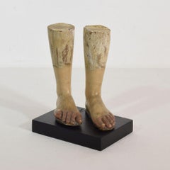 Pair of Early 19th Century Italian Carved Wooden Feet of a Saint Figure