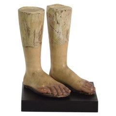 Pair of Early 19th Century Italian Carved Wooden Feet of a Saint Figure