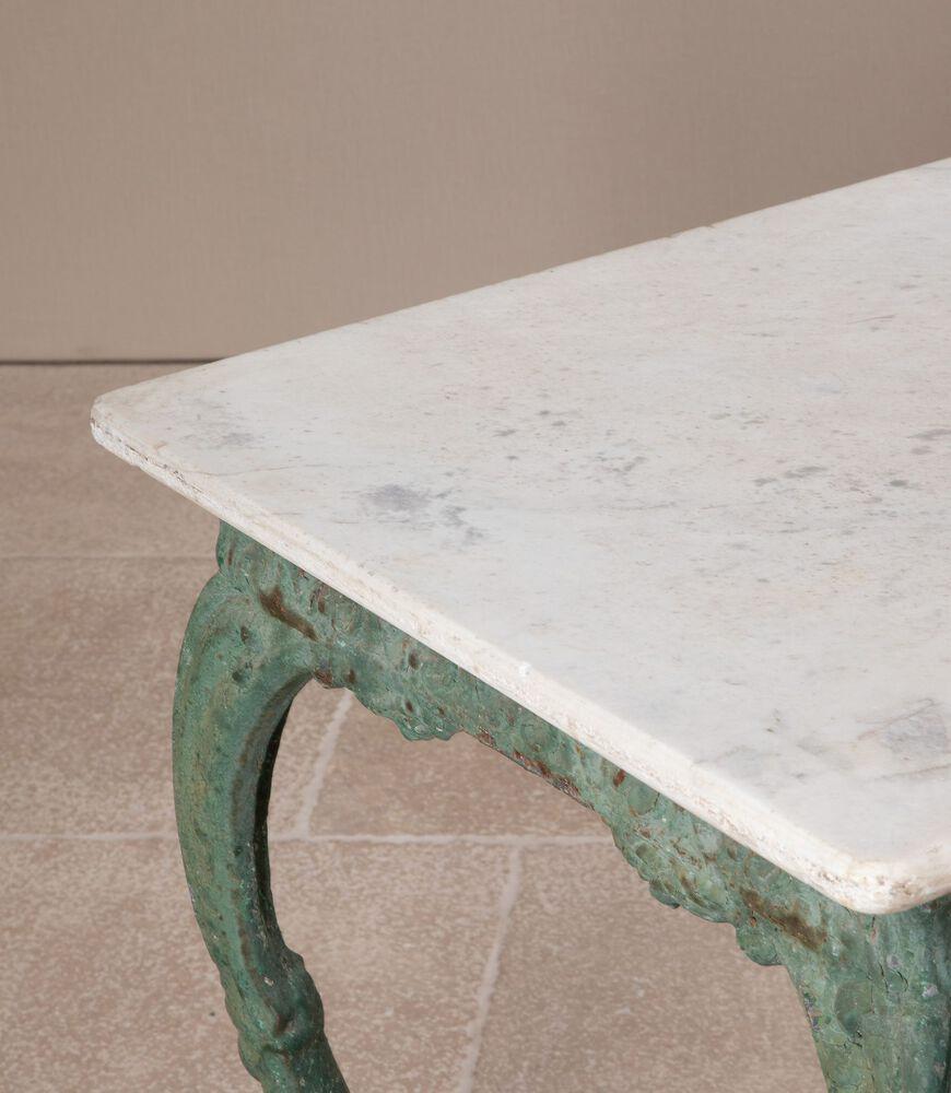 Pair of Early 19th Century Italian Cast Iron Tables with Carrara Marble Tops For Sale 2