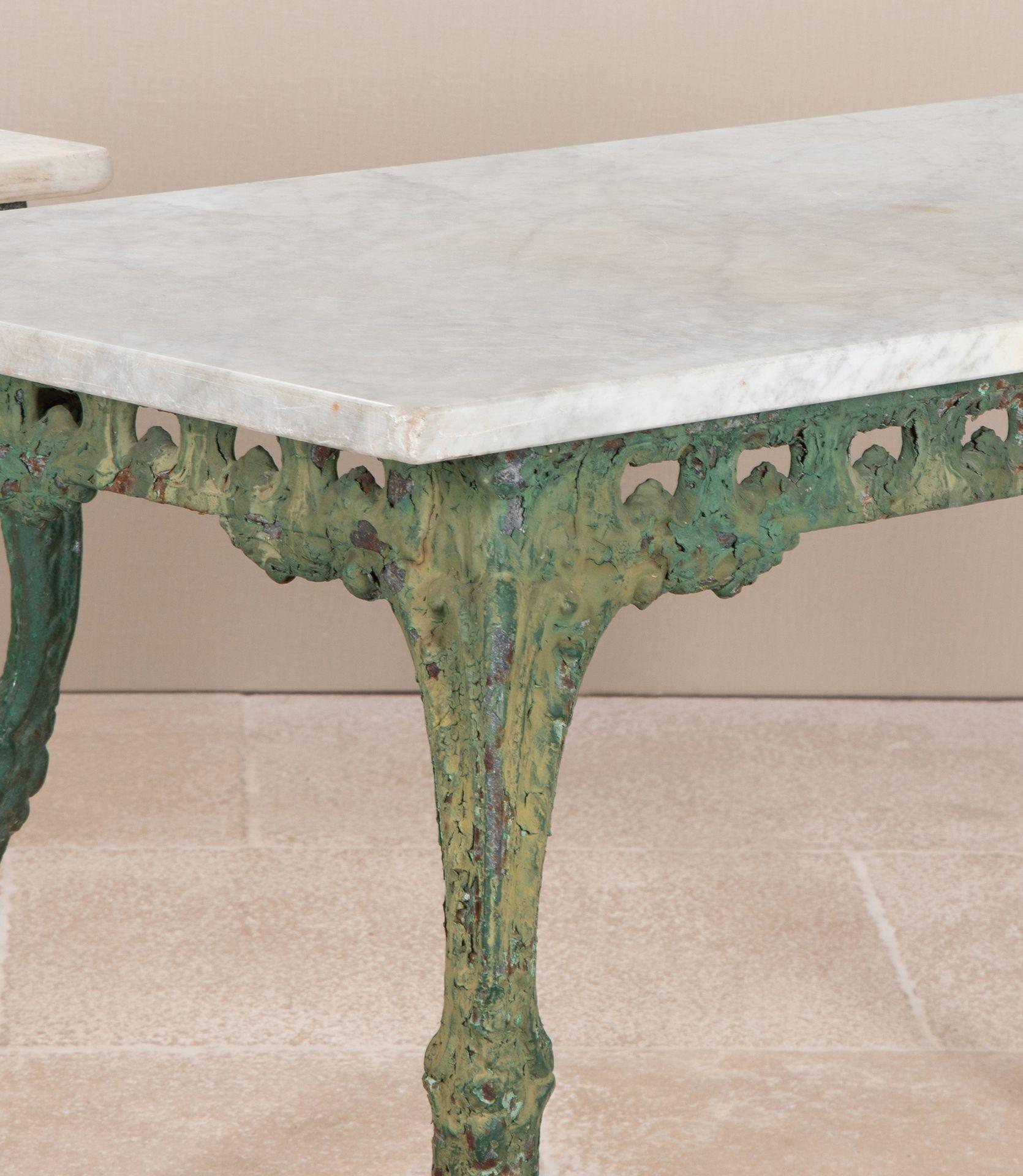 Pair of Early 19th Century Italian Cast Iron Tables with Carrara Marble Tops For Sale 1