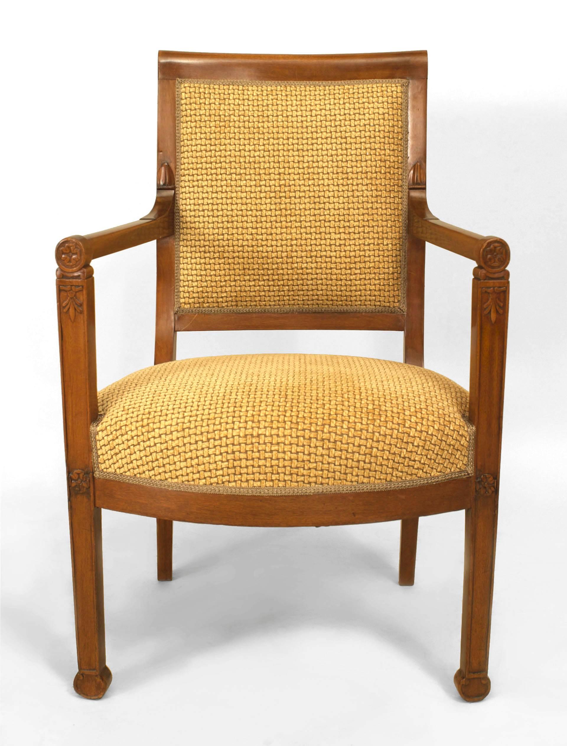 Neoclassical Set of 4 Italian Fruitwood Gold Arm Chairs For Sale