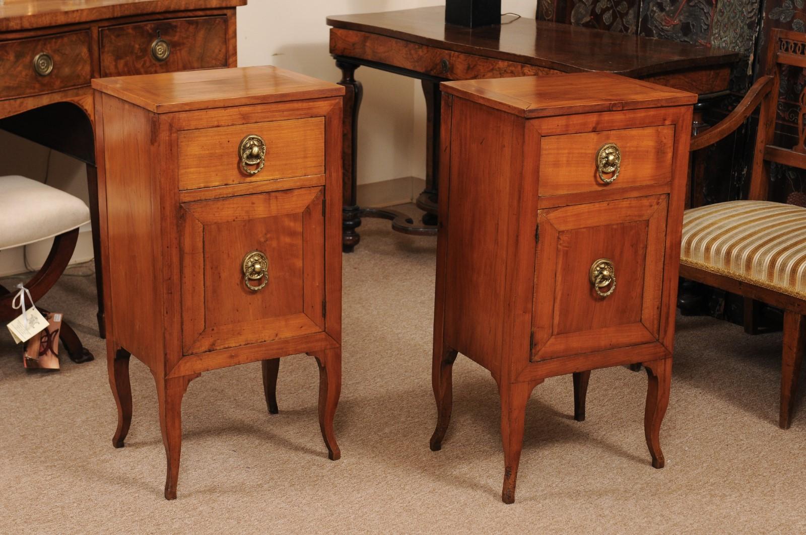 Neoclassical Pair of Early 19th Century Italian Fruitwood Commodini