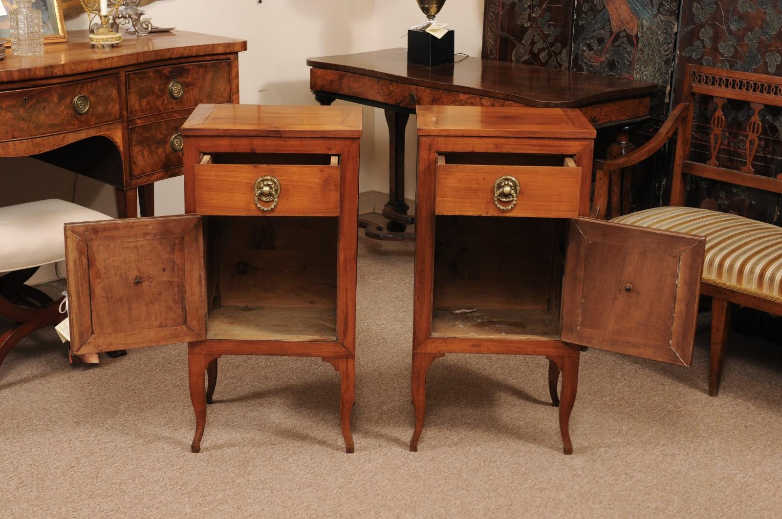 Brass Pair of Early 19th Century Italian Fruitwood Commodini