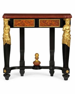 Pair of Early 19th Century Italian Gilt Bronze Mounted Ebonized Console Tables