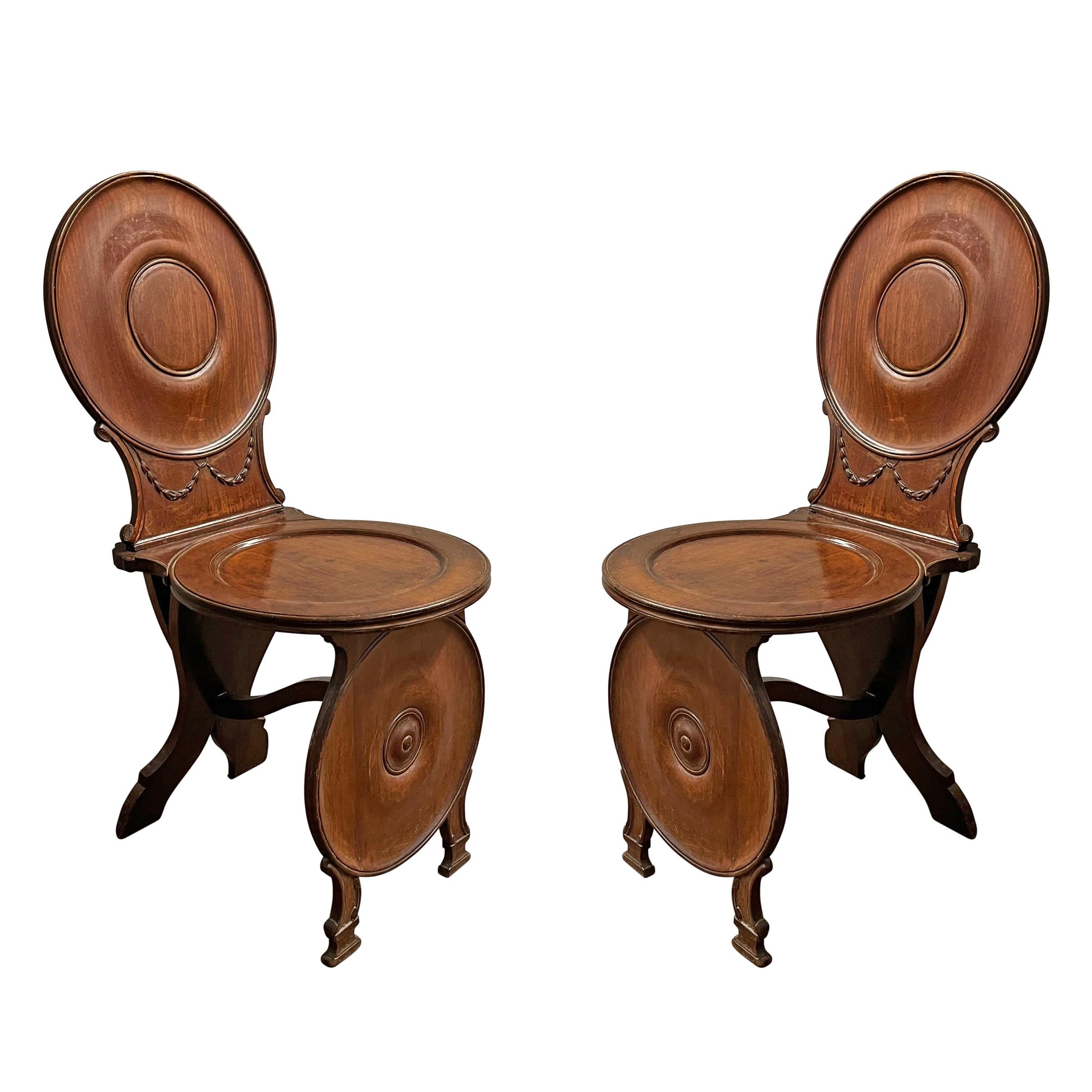 Empire Pair of Early 19th Century Italian Hall Chairs For Sale