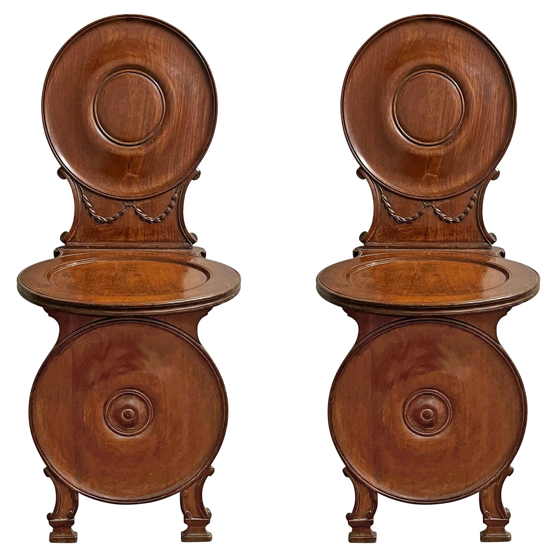 Pair of Early 19th Century Italian Hall Chairs For Sale