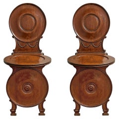 Used Pair of Early 19th Century Italian Hall Chairs