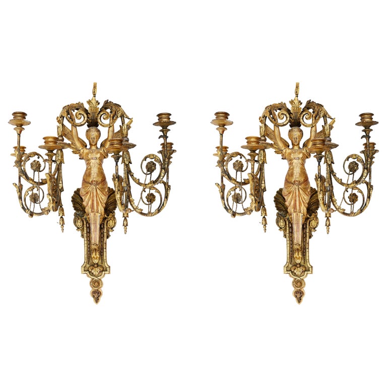 Pair of Italian neoclassical six-light sconces, 1815