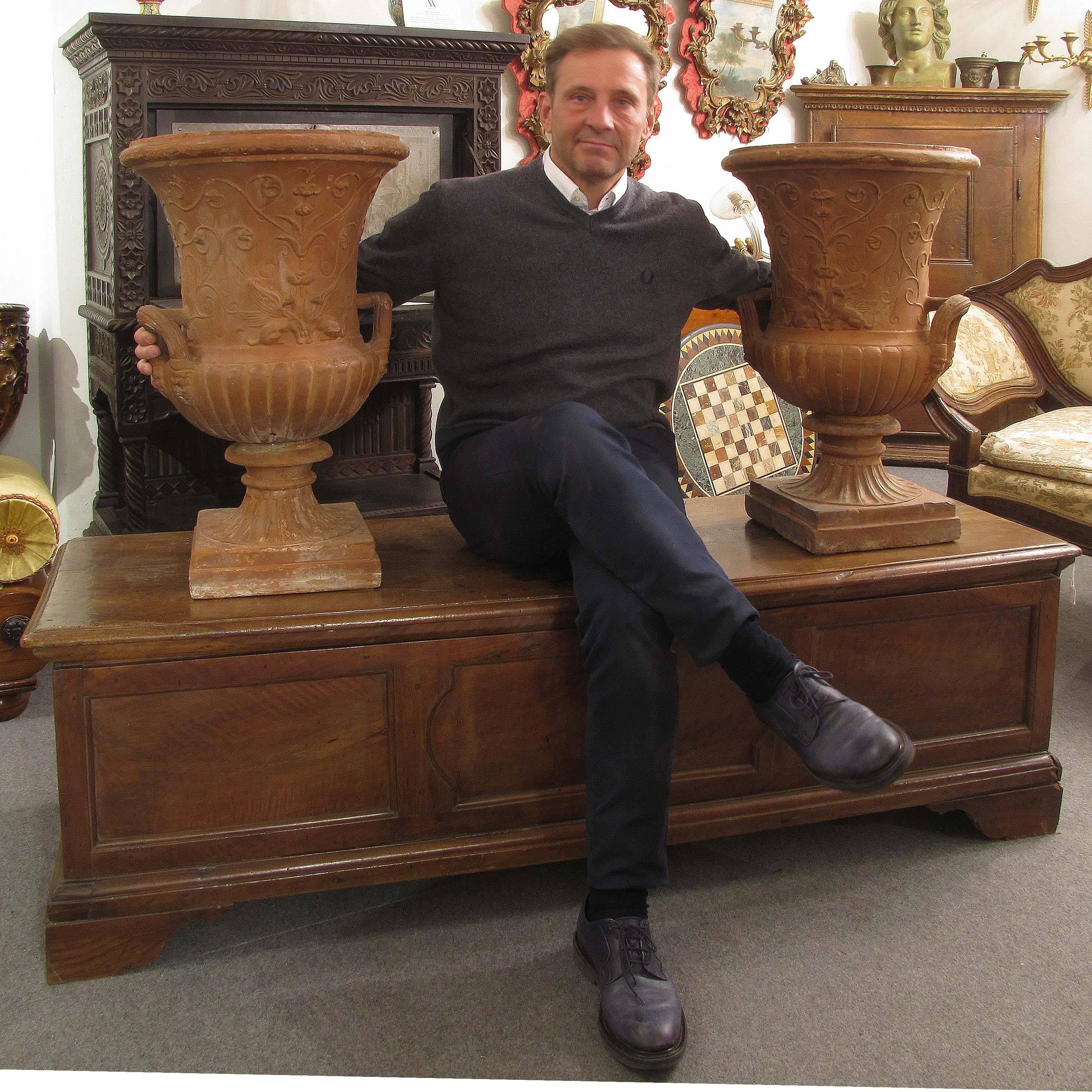 Pair of Early 19th Century Italian Neoclassical Medici Style Terracotta Urns 11