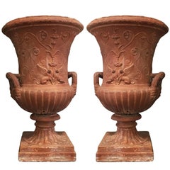 Antique Pair of Early 19th Century Italian Neoclassical Medici Style Terracotta Urns