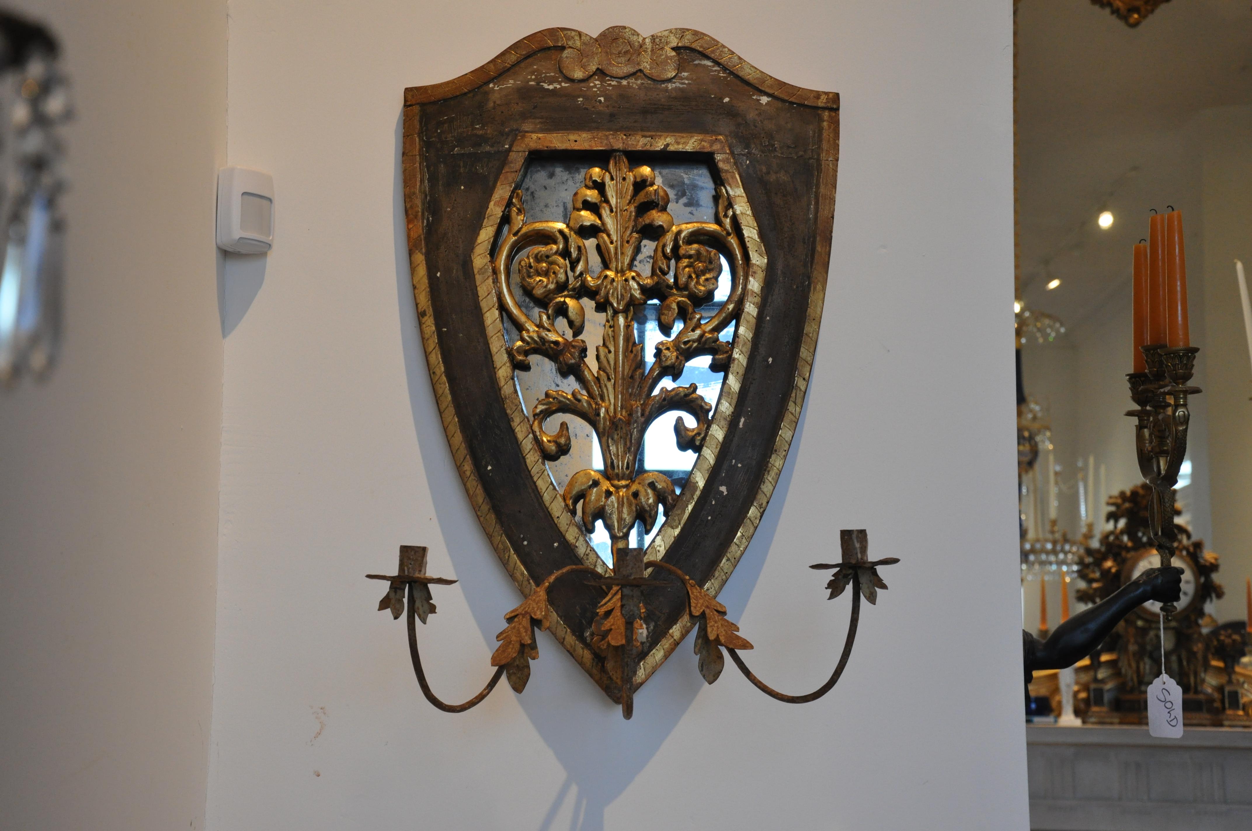 Wood Pair of Early 19th Century Italian Neoclassical Mirrored Sconces