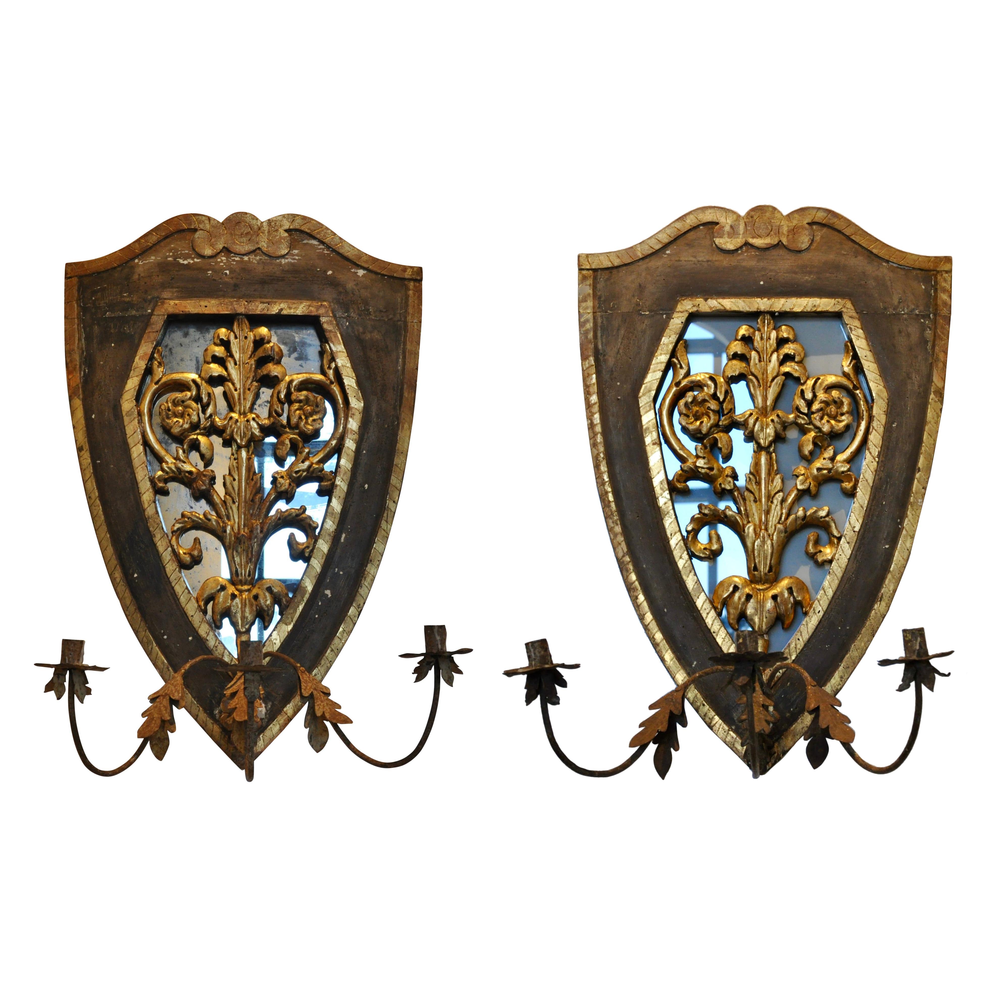 Pair of Early 19th Century Italian Neoclassical Mirrored Sconces