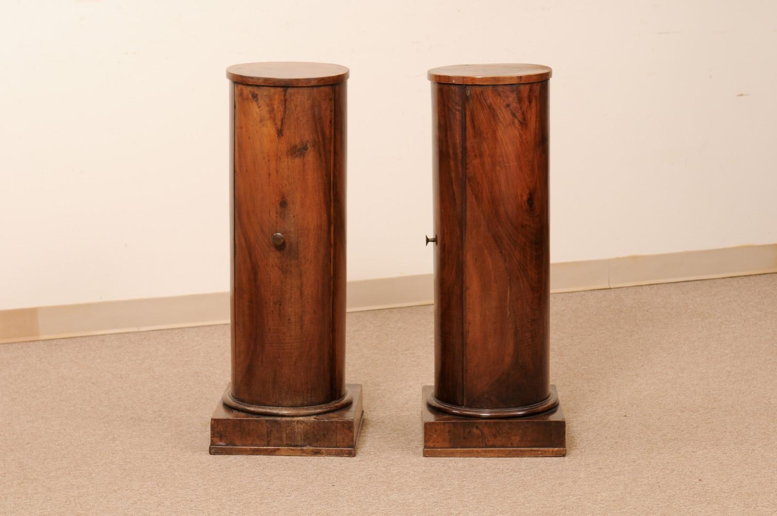 Pair of Early 19th Century Italian Neoclassical Walnut Pedestal Cabinets For Sale 8