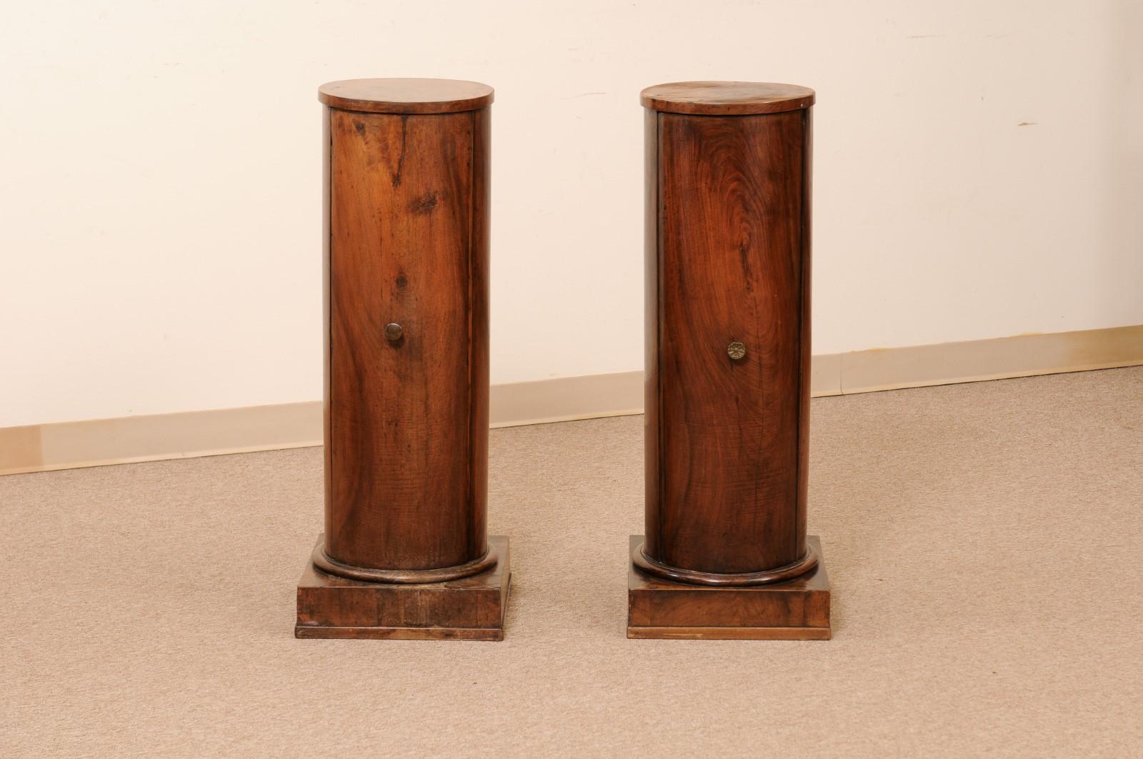 Pair of Early 19th Century Italian Neoclassical Walnut Pedestal Cabinets For Sale 9