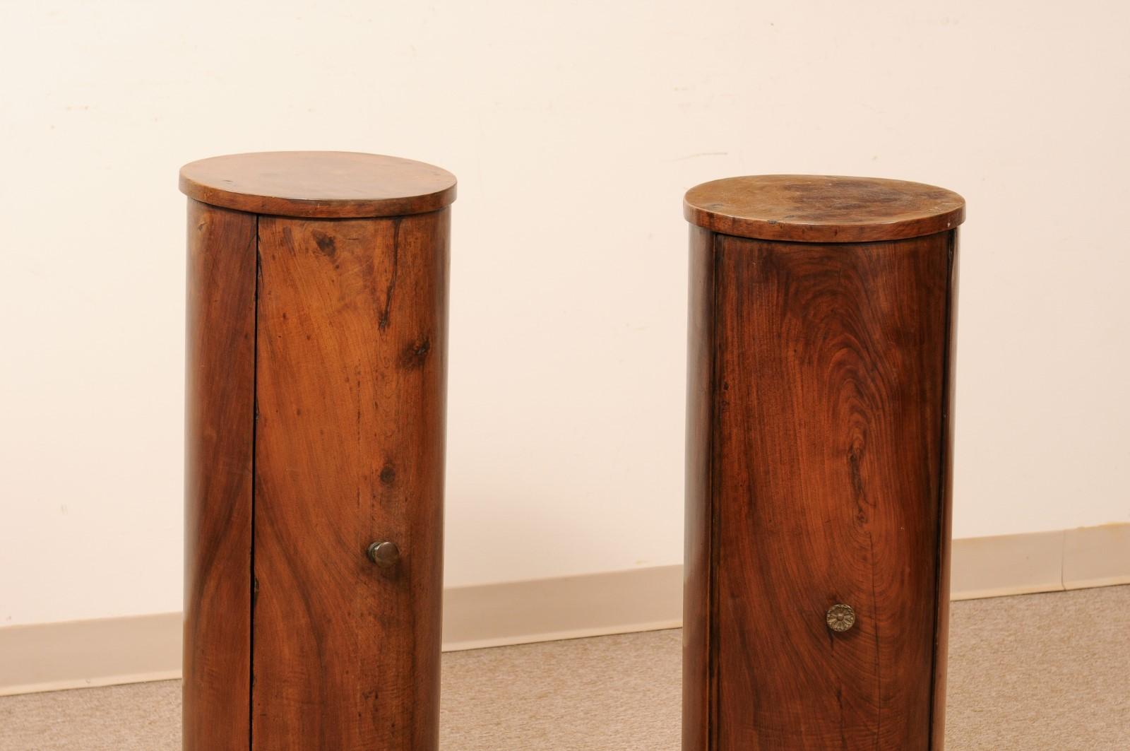 Pair of Early 19th Century Italian Neoclassical Walnut Pedestal Cabinets For Sale 2