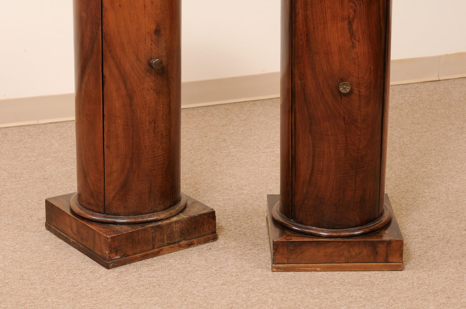 Pair of Early 19th Century Italian Neoclassical Walnut Pedestal Cabinets For Sale 3