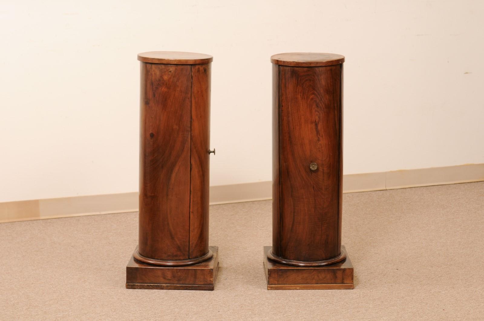 Pair of Early 19th Century Italian Neoclassical Walnut Pedestal Cabinets For Sale 4